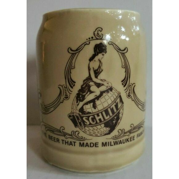 Vintage Schlitz Globe Logo Ceramic Beer Mug Stein Milwaukee Wisconsin JSB Co